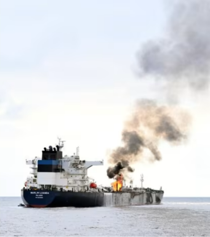 Red Sea Crisis : UK ‘reserves right to respond’ after oil tanker set alight off Yemen